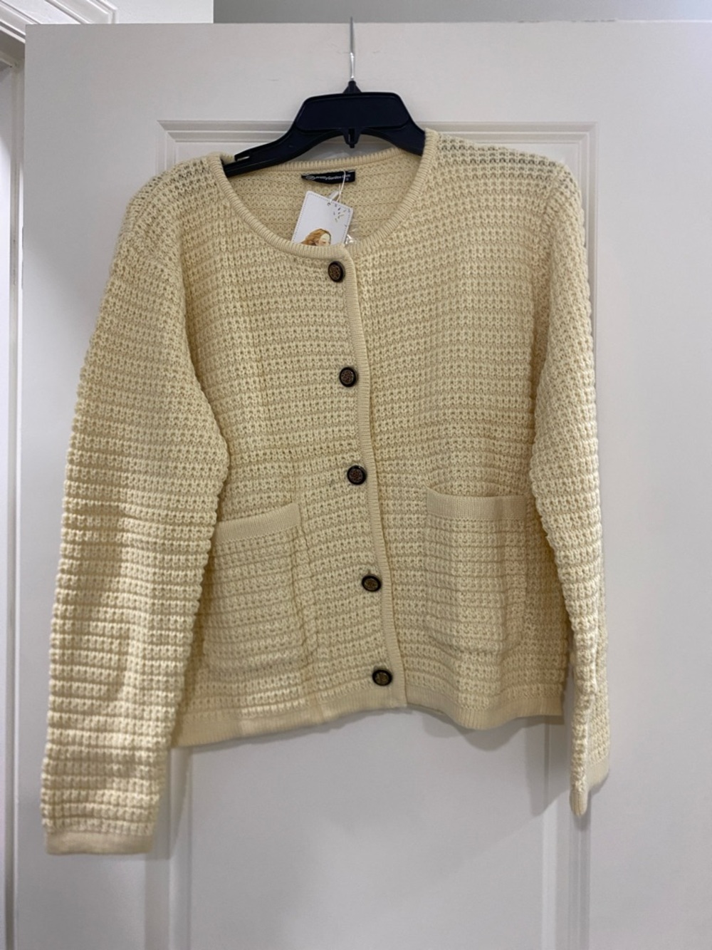 Button-Front Cream Knit Cardigan Sweater